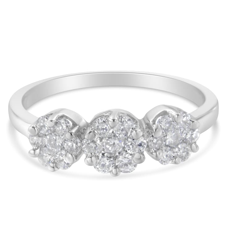 14K White Gold Three-Stone Cluster Diamond Ring (0.7 Cttw, H-I Color,
SI2-I1 Clarity)