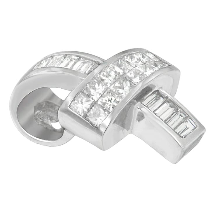 14K White Gold 2ctw Princess and Baguette Cut Diamond Ribbon Pendant
w\chain(H-I, SI-SI2)