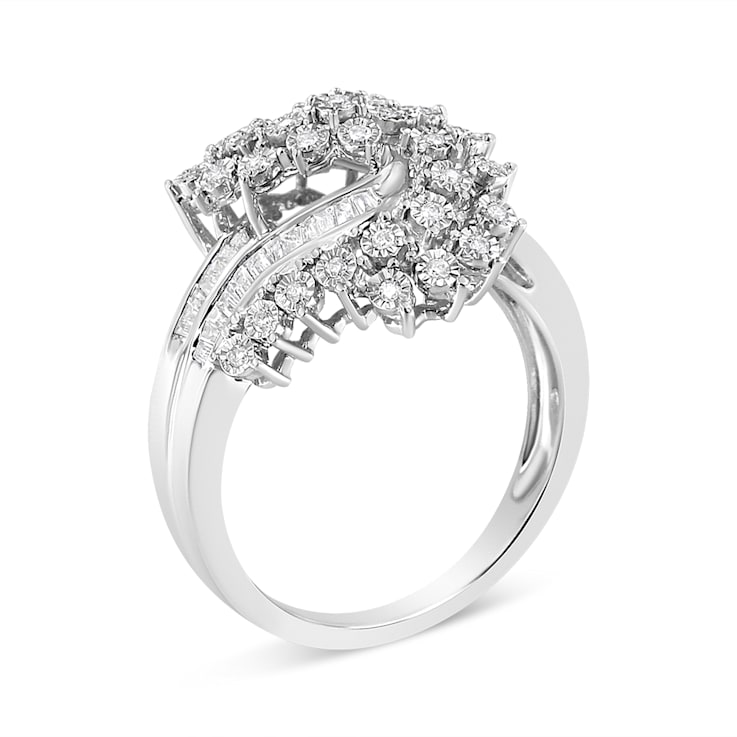 10K White Gold 1/2ctw Mixed Cut "S" Shaped Bypass Cocktail
Ring (I-J Color, I1-I2 Clarity)