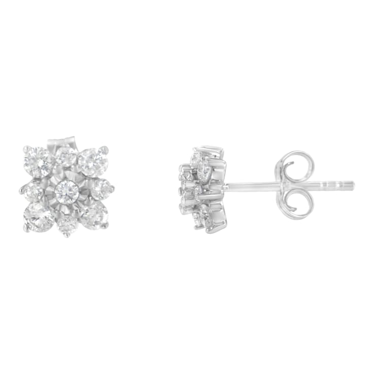 Sterling Silver Diamond Flower Stud Earrings 1/2ctw - 19PN2A