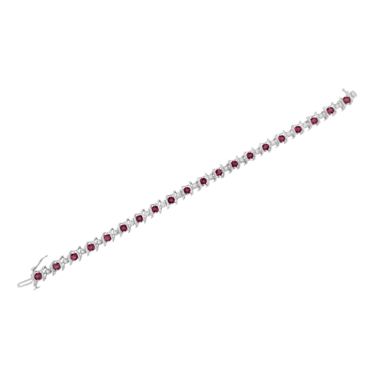 3.5 mm Lab Created Red Ruby and 1/6 ctw Diamond Rhodium Over Sterling
Silver Tennis Bracelet