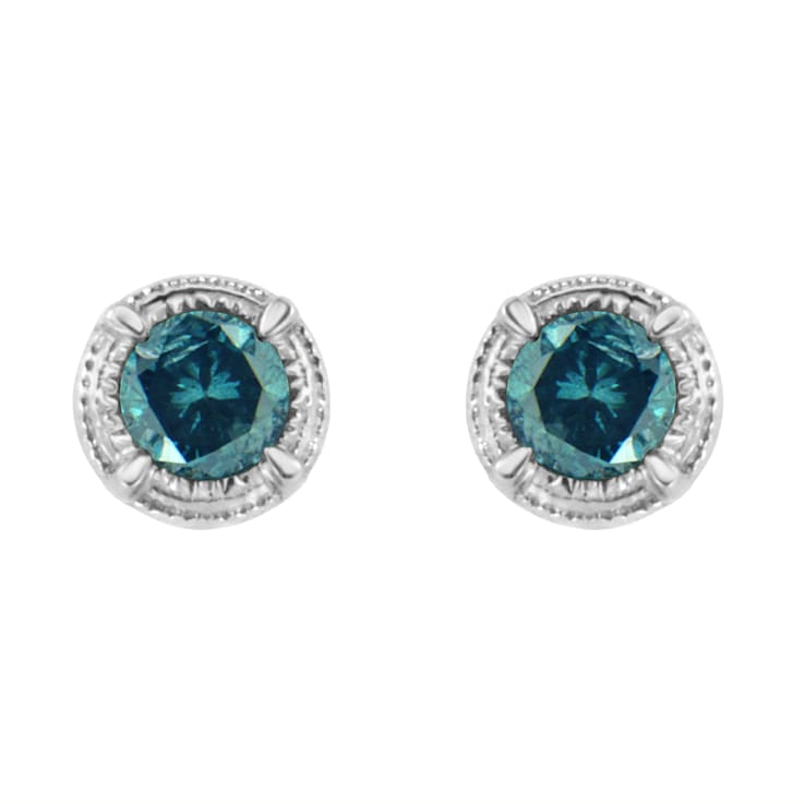 0.25ctw Treated Blue Diamond Solitaire Sterling Silver Stud Earrings