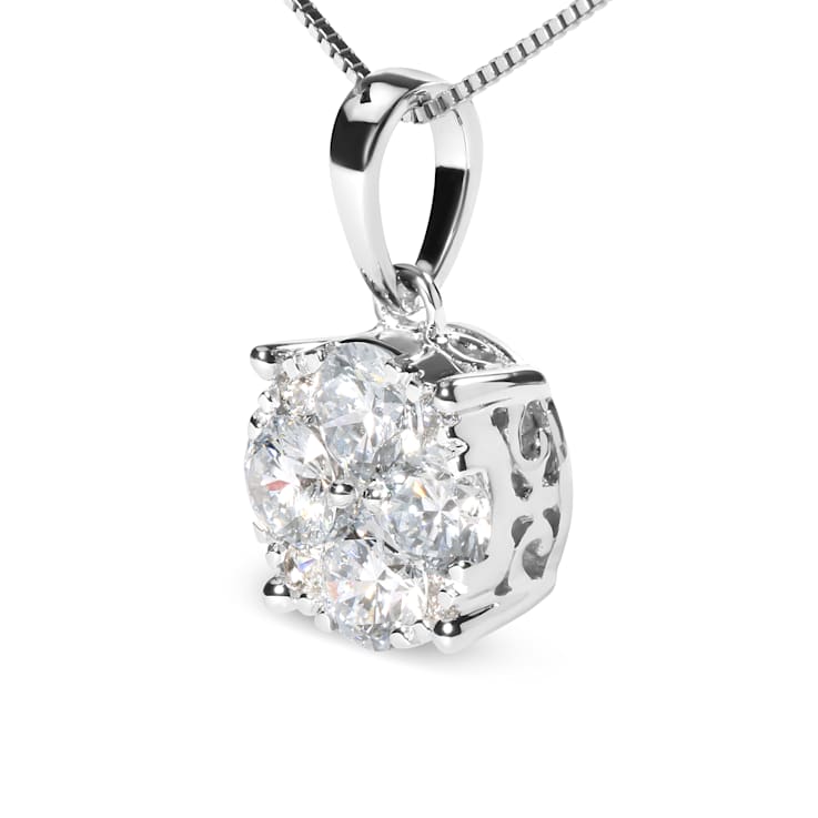 14k White 1.0ctw Lab Grown Diamond Cluster Pendant 18" Chain(G-H
Color, VS1-VS2 Clarity)