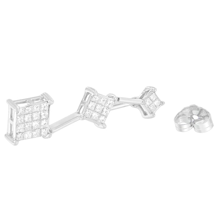 14K White Gold 1.0ctw Princess Cut Diamond Earrings