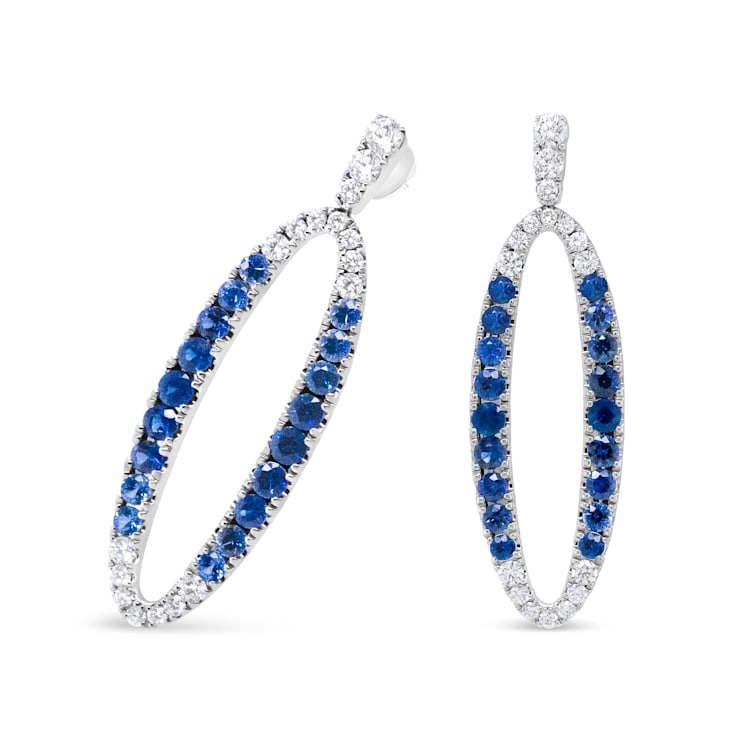 18K White Gold 1.11 Cttw Blue Round Diamond and Blue Sapphire Openwork
Oval Dangle Earrings
