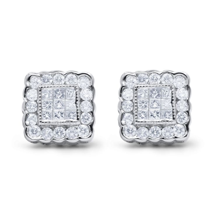 1.00ctw Brilliant & Princess Cut Diamond Square Halo 14K White Gold
Stud Earrings