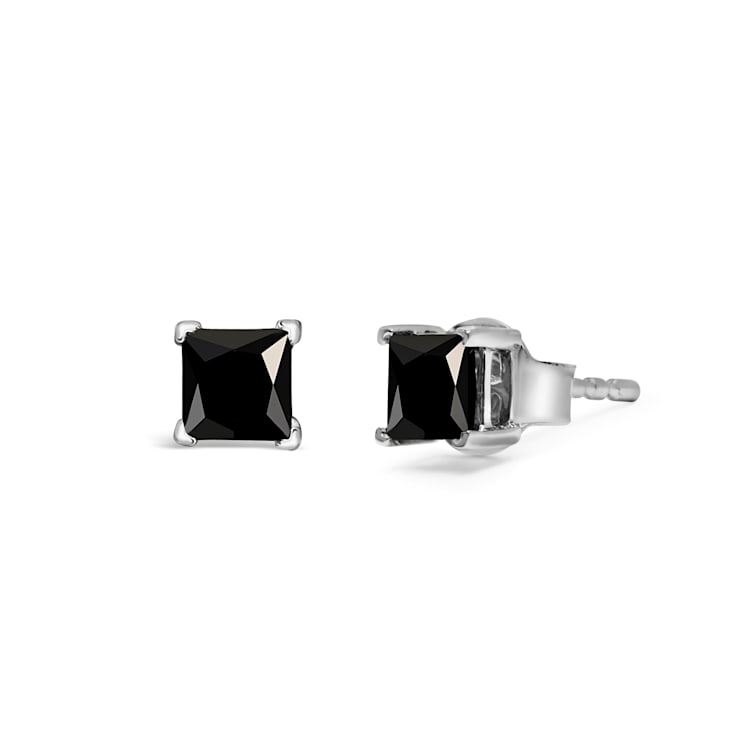 14K White Gold 1/2 Cttw Princess-Cut Treated Black Diamond Stud Earrings
with Push Backs