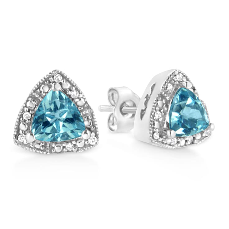 Sterling Silver 6x6 mm Trillion Cut Blue Topaz Gemstone and Diamond
Accent Stud Earrings