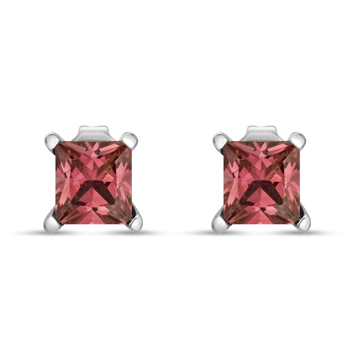 14K White Gold 1/2ctw Lab Grown Pink Princess Diamond Solitaire Stud Earrings