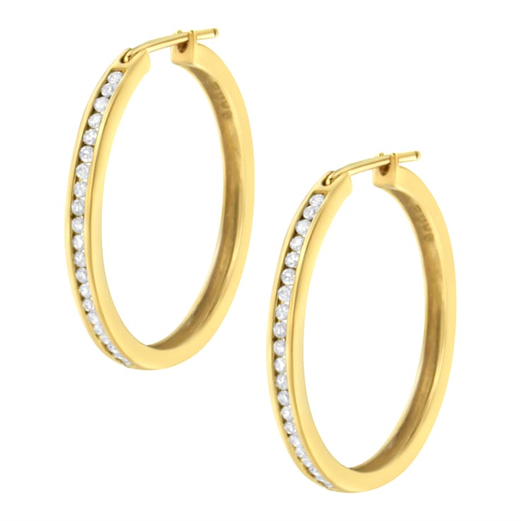 10K Yellow Gold 1/2ctw Channel Set Diamond Hoop Earrings