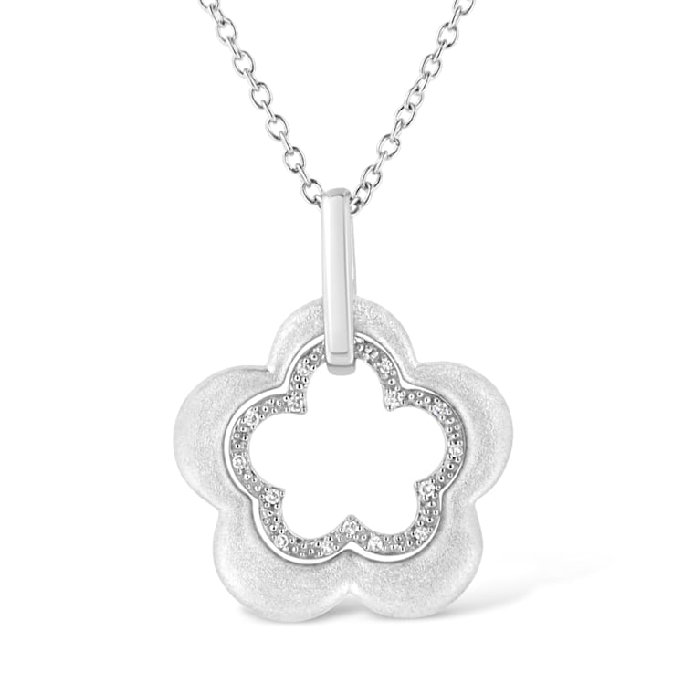 .925 Sterling Silver Diamond Accent Double Flower Shape 18" Satin
Finished Pendant Necklace
