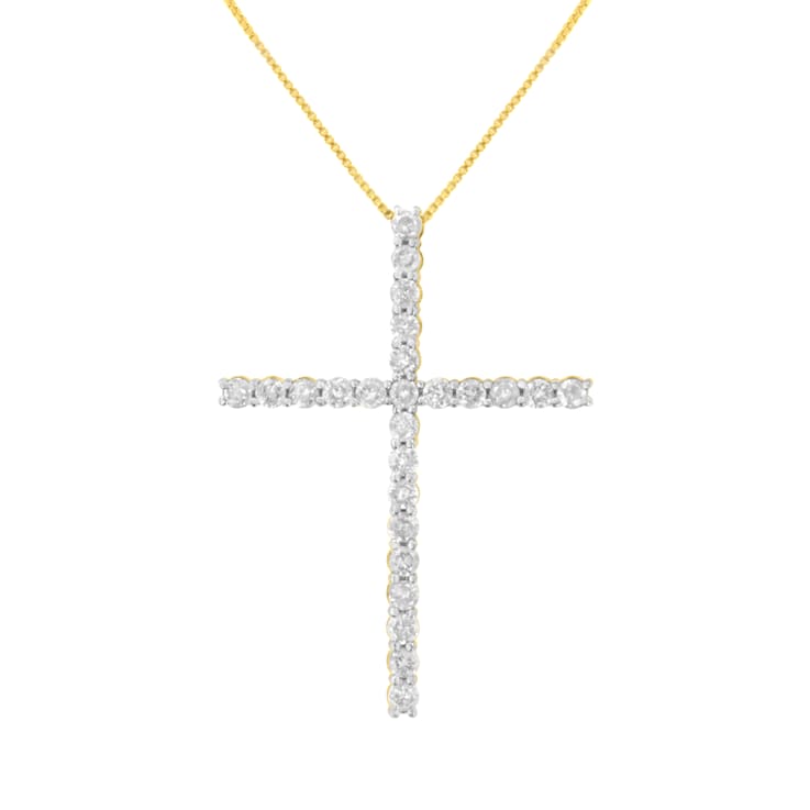 10K Gold Over Sterling Silver 2 1/2ctw Diamond Cross Pendant w\chain
(H-I, I2-I3)