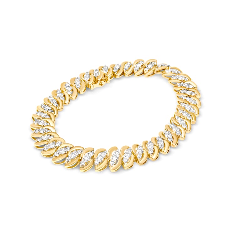 10K Yellow Gold 5.0ctw Diamond Double Row S-Link Cuban Bracelet (J-K
Color, I2-I3 Clarity) 7" Inches