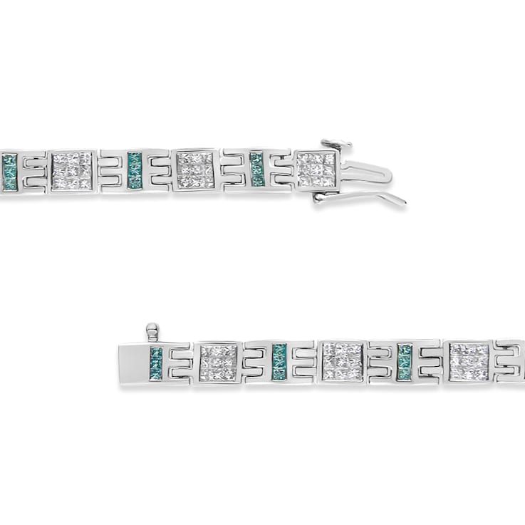 14K White Gold 3.0ctw Princess-Cut White and Blue Diamond Fashion Bracelet