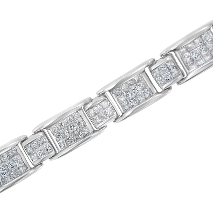 14K White Gold 5.0ctw Princess-Cut Diamond Rectangular Alternating
Station 7" Tennis Bracelet