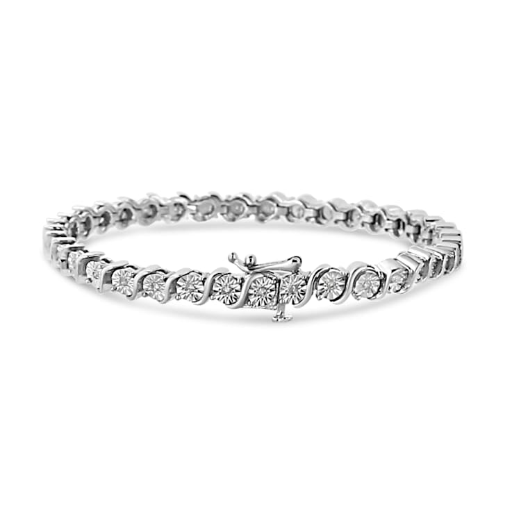 Rhodium Over Sterling Silver 1/4 Cttw Diamond "S" Tennis Bracelet
