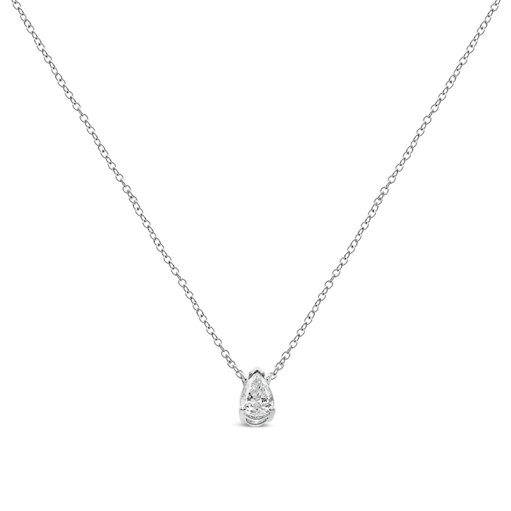 14K White Gold 1/3ctw Pear Shape Solitaire Diamond 18" Necklace
(G-H Color, VS2-SI1 Clarity)