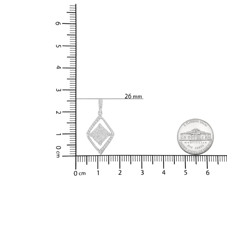 10k White Gold 1/3ctw Mixed Cut Diamond Double Triangle 18" Pendant w\chain