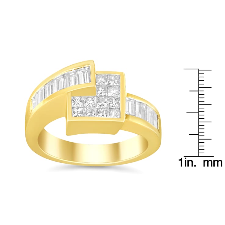 14K Yellow Gold 1 1/2ctw Channel-Set Mixed Cut Diamond Bypass Ring(G-H
Color, SI2-I1 Clarity)