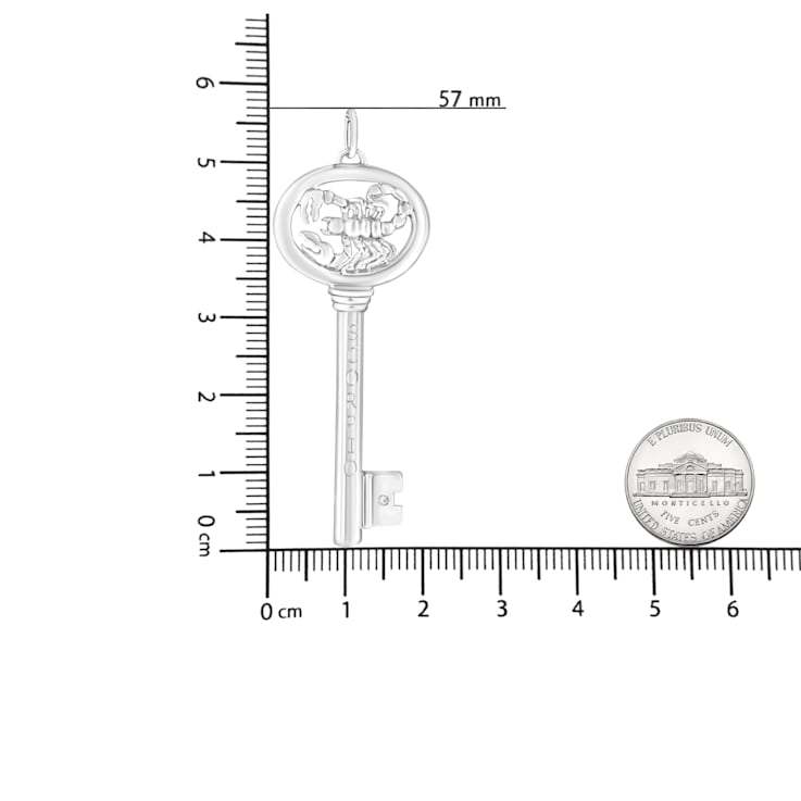 .925 Sterling Silver Diamond Accent Zodiac Key Pendant Necklace