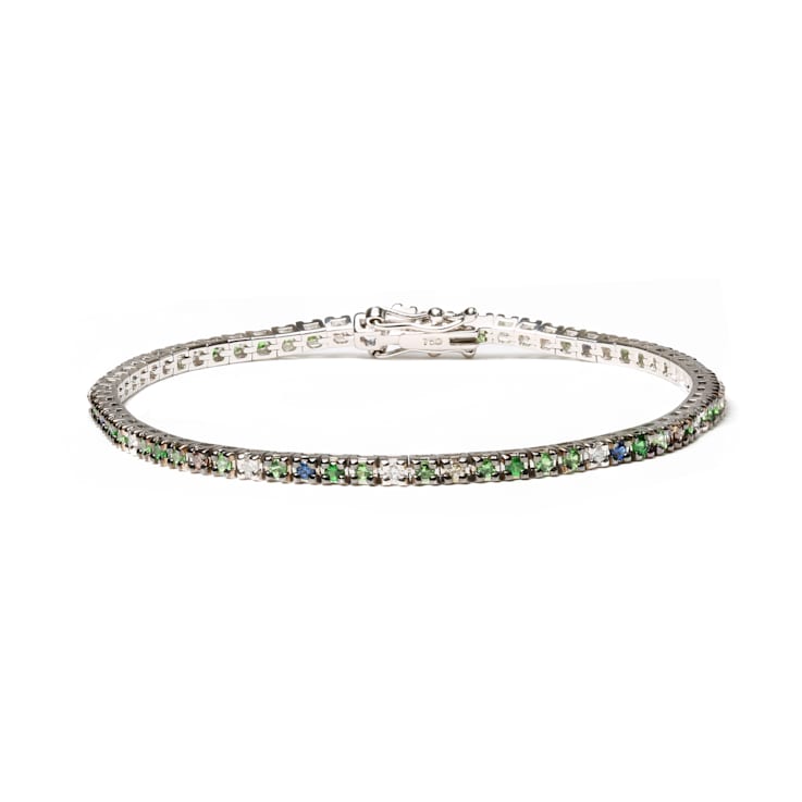 18K White Gold Multi-Colored Gemstone and Diamonds Tennis Bracelet