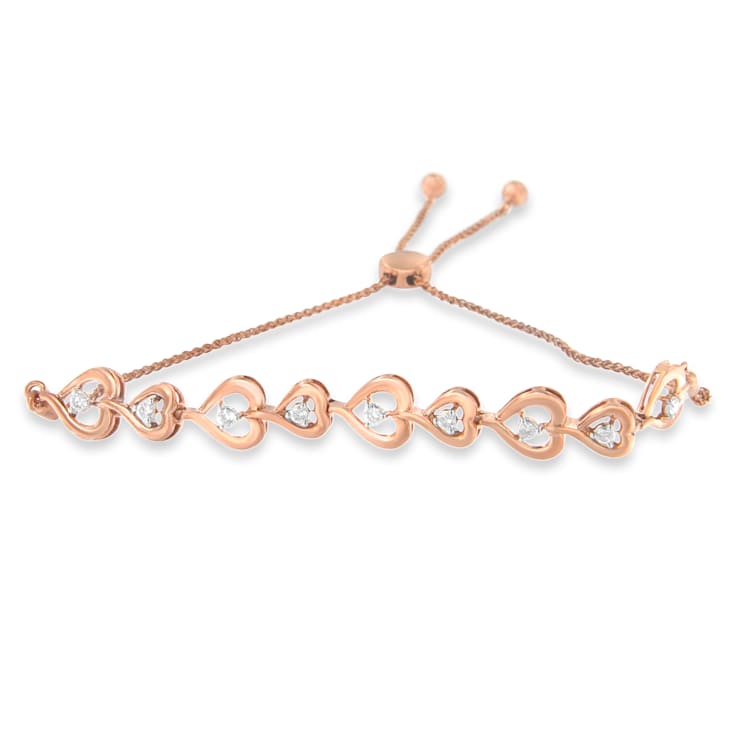 10K Rose Gold Over Sterling Silver .30ctw Diamond Heart-Linked Bolo Bracelet