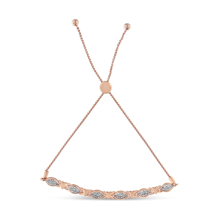14K Rose Gold Over Sterling Diamond Accent Marquise Shape and Heart
Links Bolo - Adjustable 6" to 9"