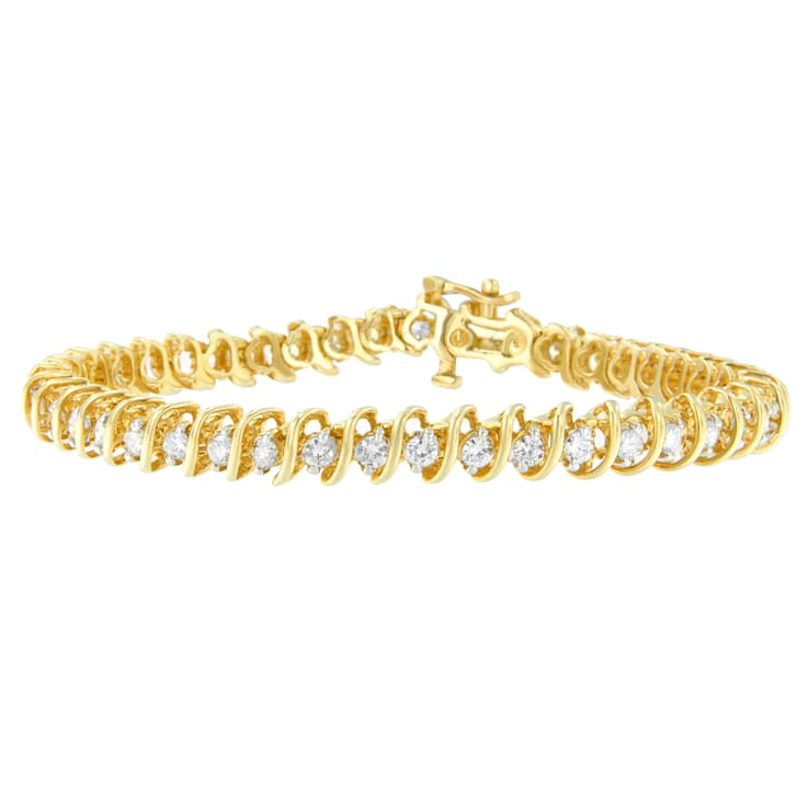 14K Yellow Gold 3.0ctw Round Cut Diamond Spiral Link Bracelet