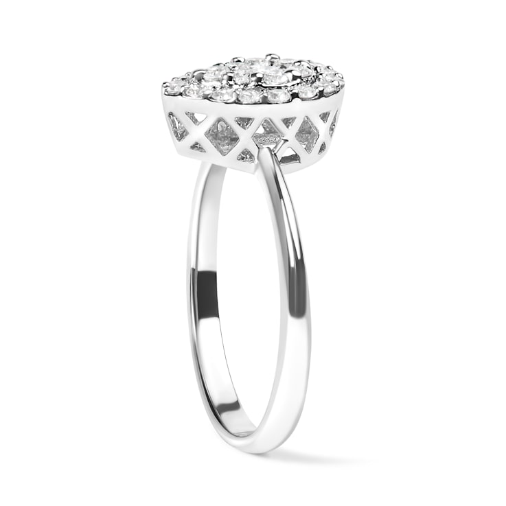 Sterling Silver 3/8 Cttw Lab Grown Diamond Cluster and Halo Pear Promise Ring