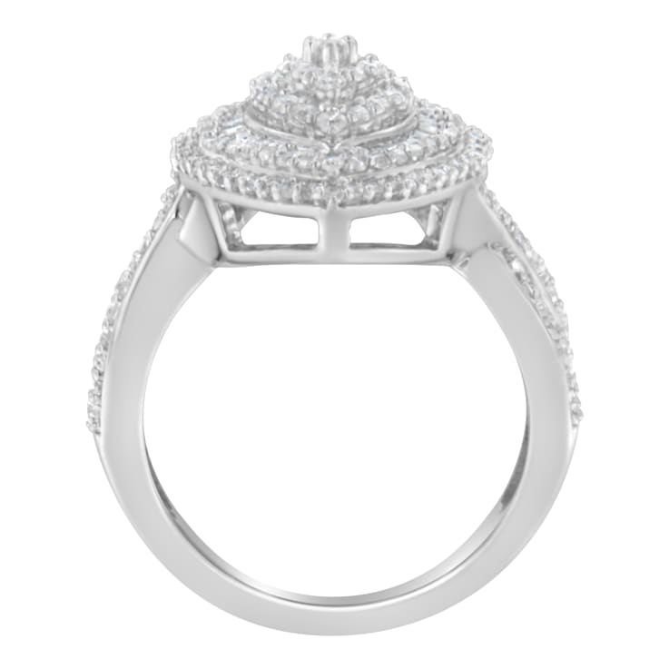 Sterling Silver 1.0ctw Mixed Cut Diamond Marquise-Shaped Cluster Ring
(I-J Color, I2-I3 Clarity)