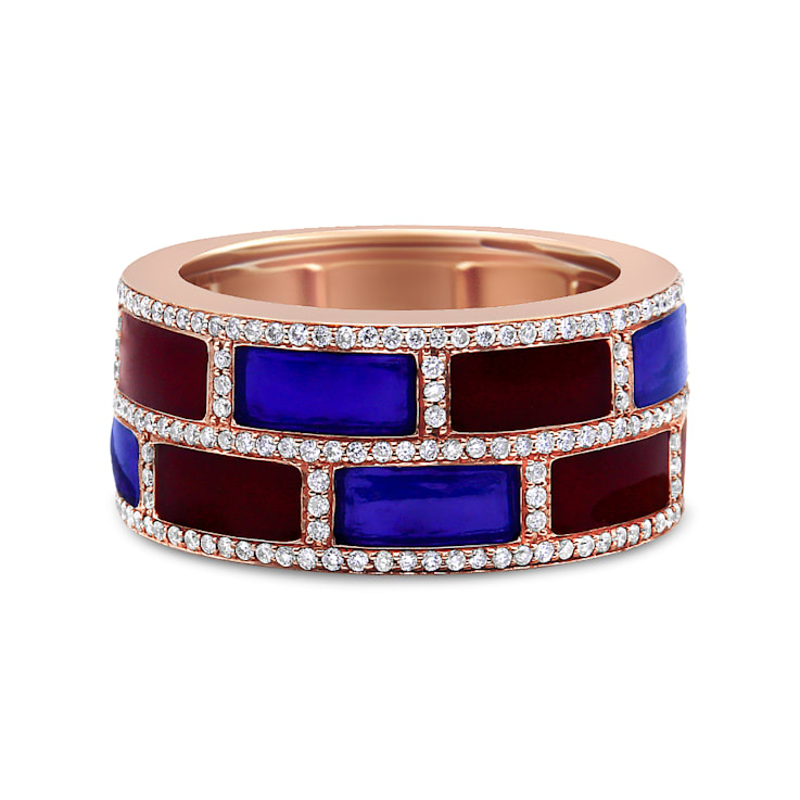 18K Rose Gold Alternating Red and Blue Enamel and 1/2 Cttw Diamond
Studded Band Ring