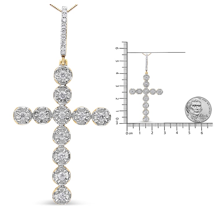 0.625ctw Round Miracle-Set Diamond Circle Cross 10K Yellow Gold Pendant