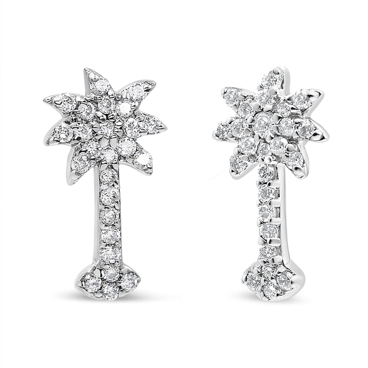 14K White Gold 1/4 Cttw Diamond Palm Tree Push Back Stud Earrings (K-L
Color, I1-I2 Clarity)