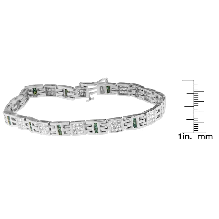 14K White Gold 3.0ctw Princess-Cut White and Blue Diamond Fashion Bracelet