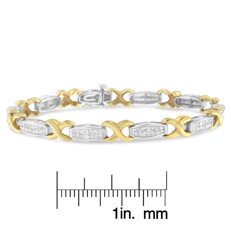 14K Two-Tone Gold 2.0ctw Princess-Cut Diamond Tapered and X-Link Tennis Bracelet