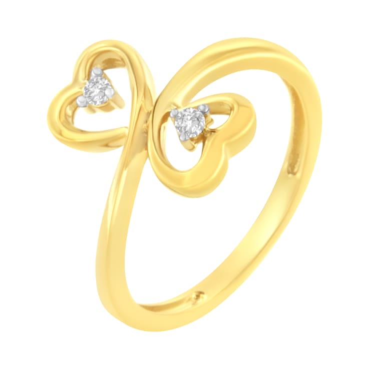 14KT Yellow Gold 1/20 ctw. Dual Heart Diamond Ring (K-L, I1-I2) - Size 7