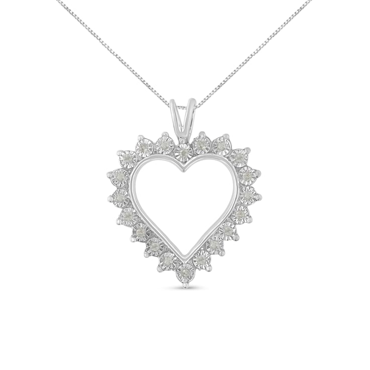 1/4ctw Miracle Set Diamond Open Heart Sterling Silver Pendant Necklace
with 18" Chain