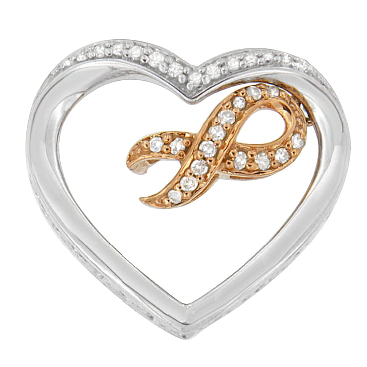 10K Rose Gold Over Sterling Silver Heart-Shaped 1/6ctw Diamond Heart and
Ribbon Pendant w\chain