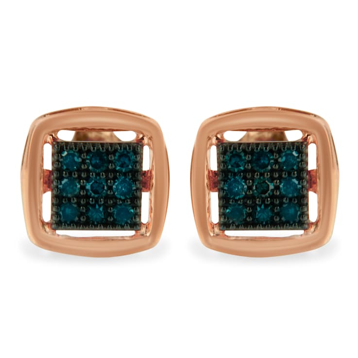 10K Rose Gold Over Sterling Silver Rose Cut Treated Diamond Stud Earring .25ctw