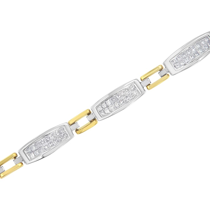 14K Two-Tone Gold 2.0ctw Princess Cut Diamond Tapered and Equal Sign
Link Bracelet