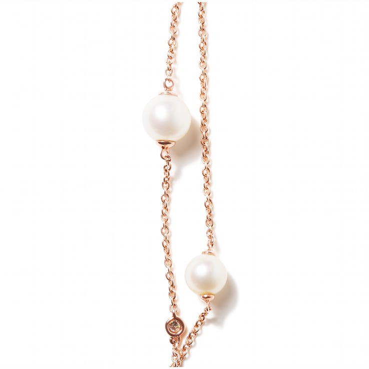 18K Rose Gold 1/2 Cttw Diamond and Freshwater Pearl Double Strand
Station Necklace