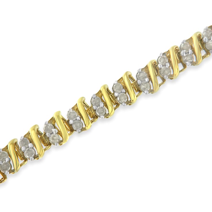 Yellow Gold-Plated Sterling Silver 2ct TDW Diamond Heart Charm Bracelet
(I-J, I3-Promo) - 7"
