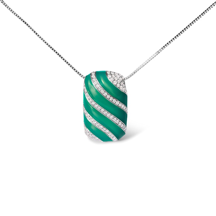 Sterling Silver Turquoise Enamel and 1/2 Cttw Diamond Block 18"
Pendant Necklace