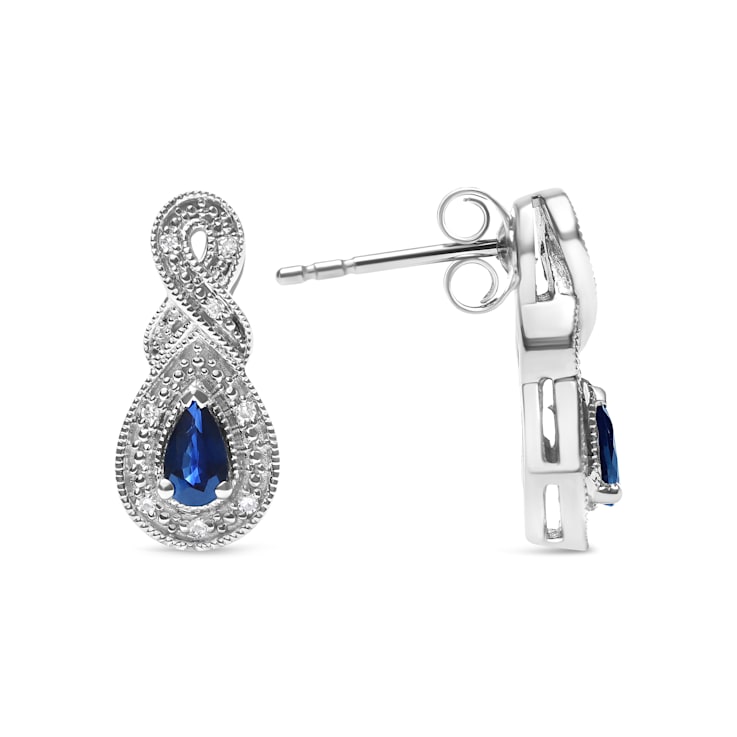 Sterling Silver 4.5 x 3mm Pear Sapphire Gemstone and Diamond Accent
Infinity Drop Stud Earrings