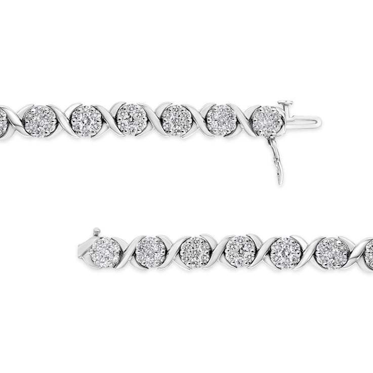 14K White Gold 6-1/3ctw Round Brilliant-Cut Diamond Round Cluster and
X-Link Tennis Bracelet