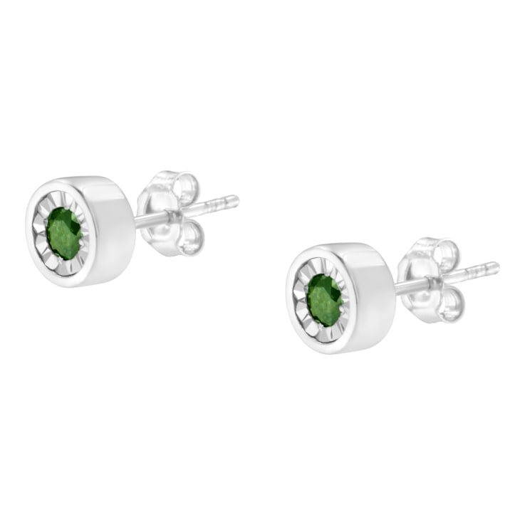 Sterling Silver 1/4ctw Round Brilliant-Cut Green Diamond Miracle-Set
Stud Earrings