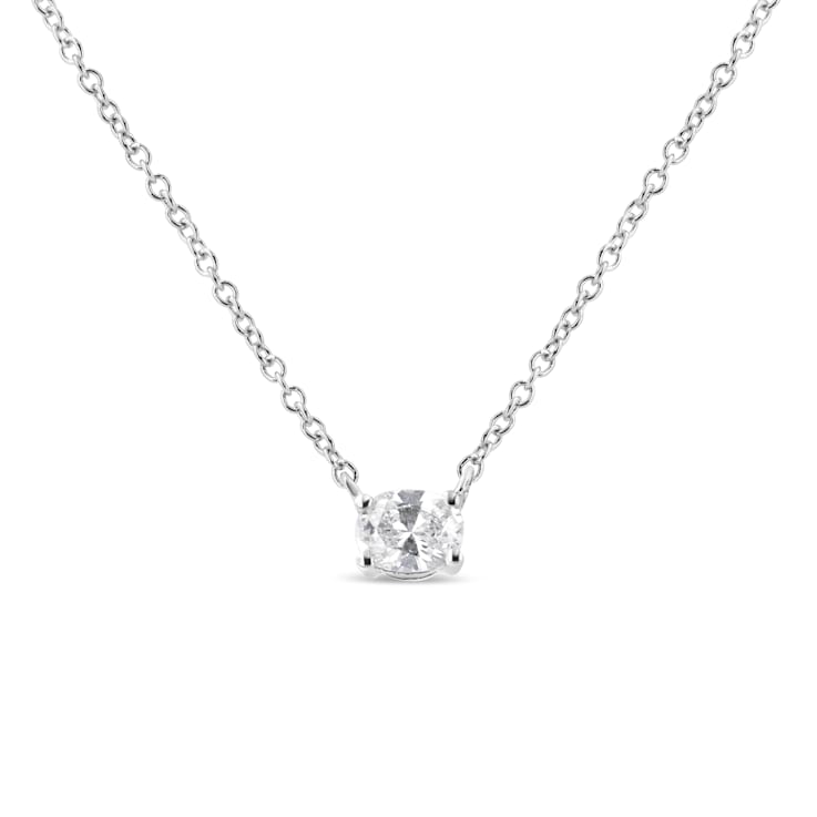 0.20ctw Oval Diamond Solitaire 14K White Gold Necklace