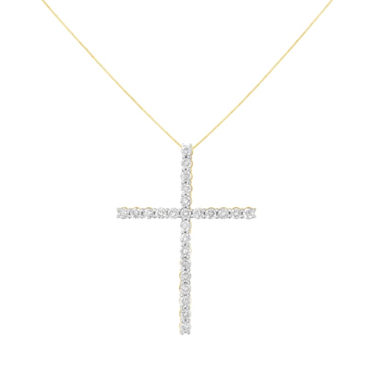 10K Gold Over Sterling Silver 2 1/2ctw Diamond Cross Pendant w\chain
(H-I, I2-I3)