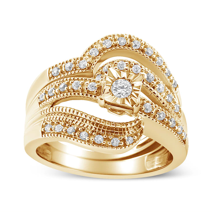 14K Yellow Gold Over Sterling Silver 1/3ctw Diamond Crisscross
Engagement Bridal Set