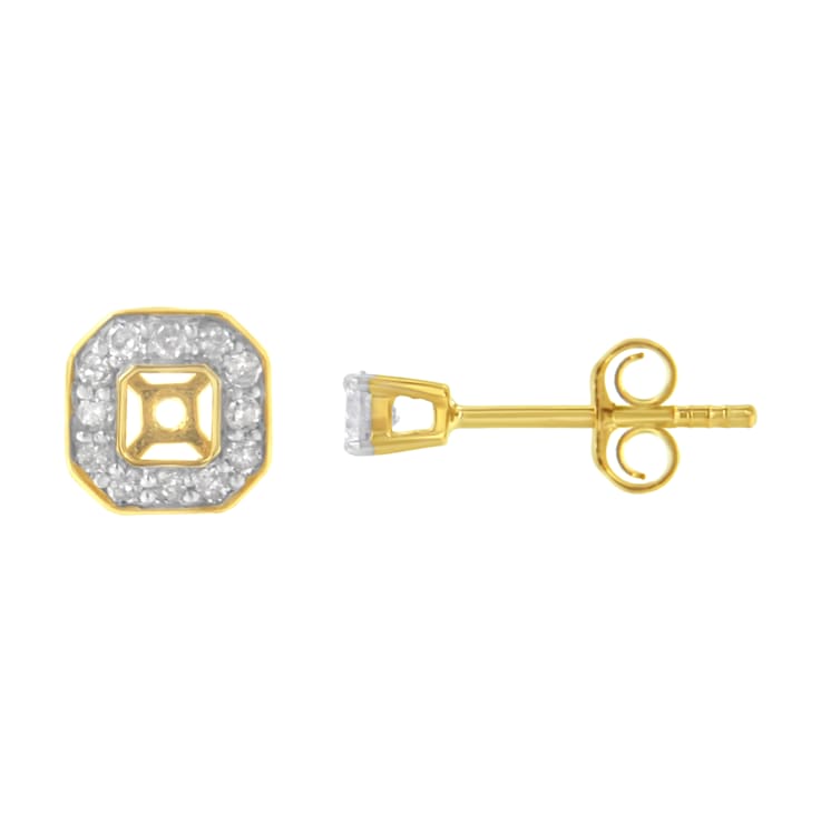 10K Yellow Gold Over Sterling Silver Diamond Square Stud